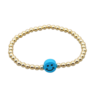Blue Smiley Gold Beaded Bracelet