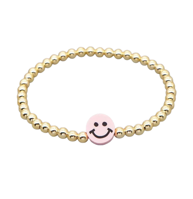 Light Pink Smiley Gold Beaded Bracelet