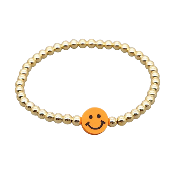 Orange Smiley Gold Beaded Bracelet