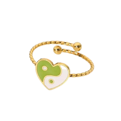 Green Yin Yang Love Gold Ring