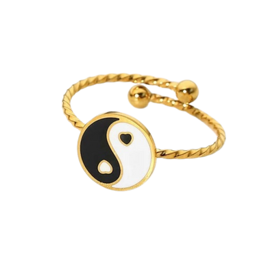 Black Yin Yang Gold Ring