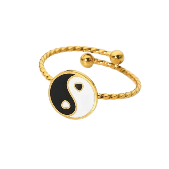 Black Yin Yang Gold Ring