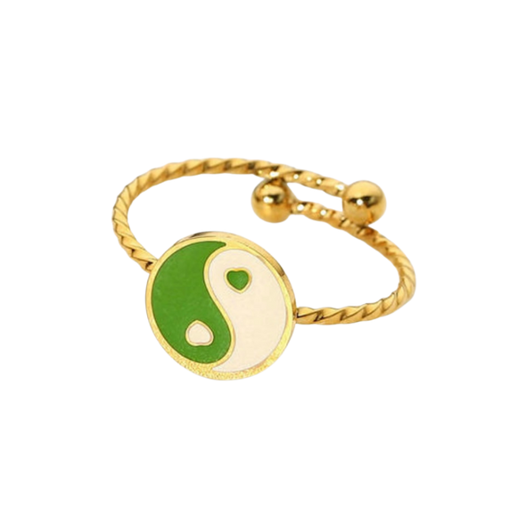 Green Yin Yang Gold Ring