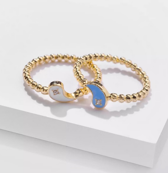 Bluu Yin Yang Gold Ring Set