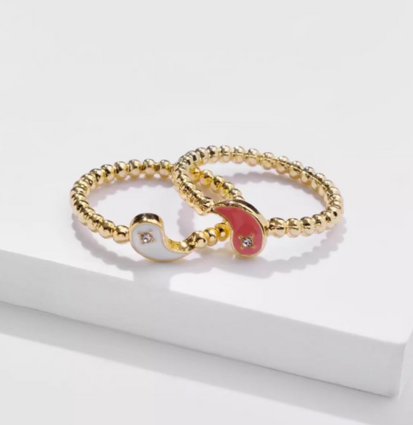 Pink Yin Yang Gold Ring Set